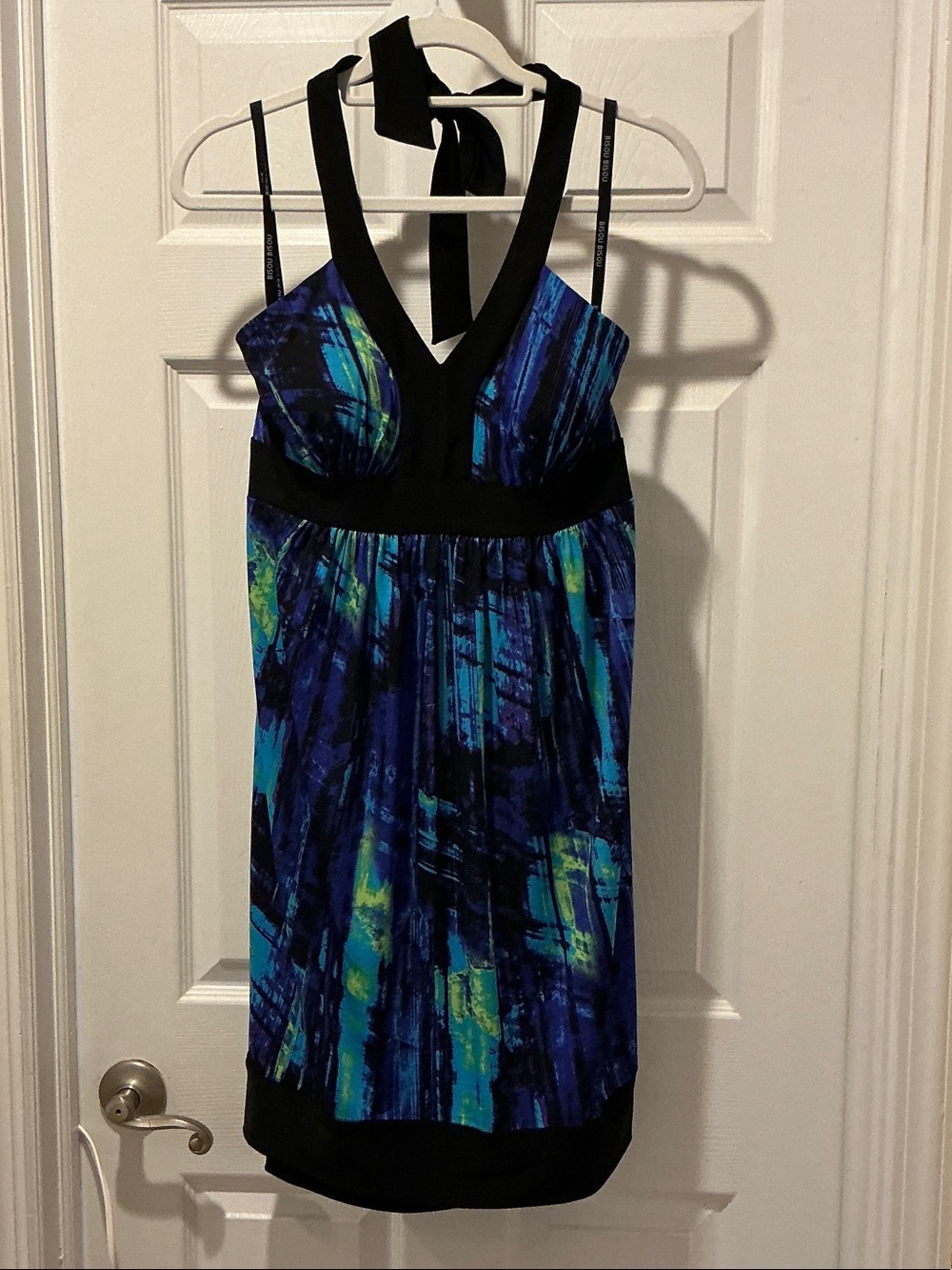 Bisou Bisou Blue Teal One-Shoulder Abstract Print Dress